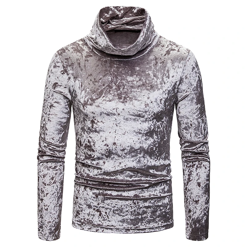 MJartoria Сверкающее серебро алмаз бархат Высокий воротник футболка для мужчин бренд водолазка гладкая Homme ночной клуб сценические вечерние топы тройник