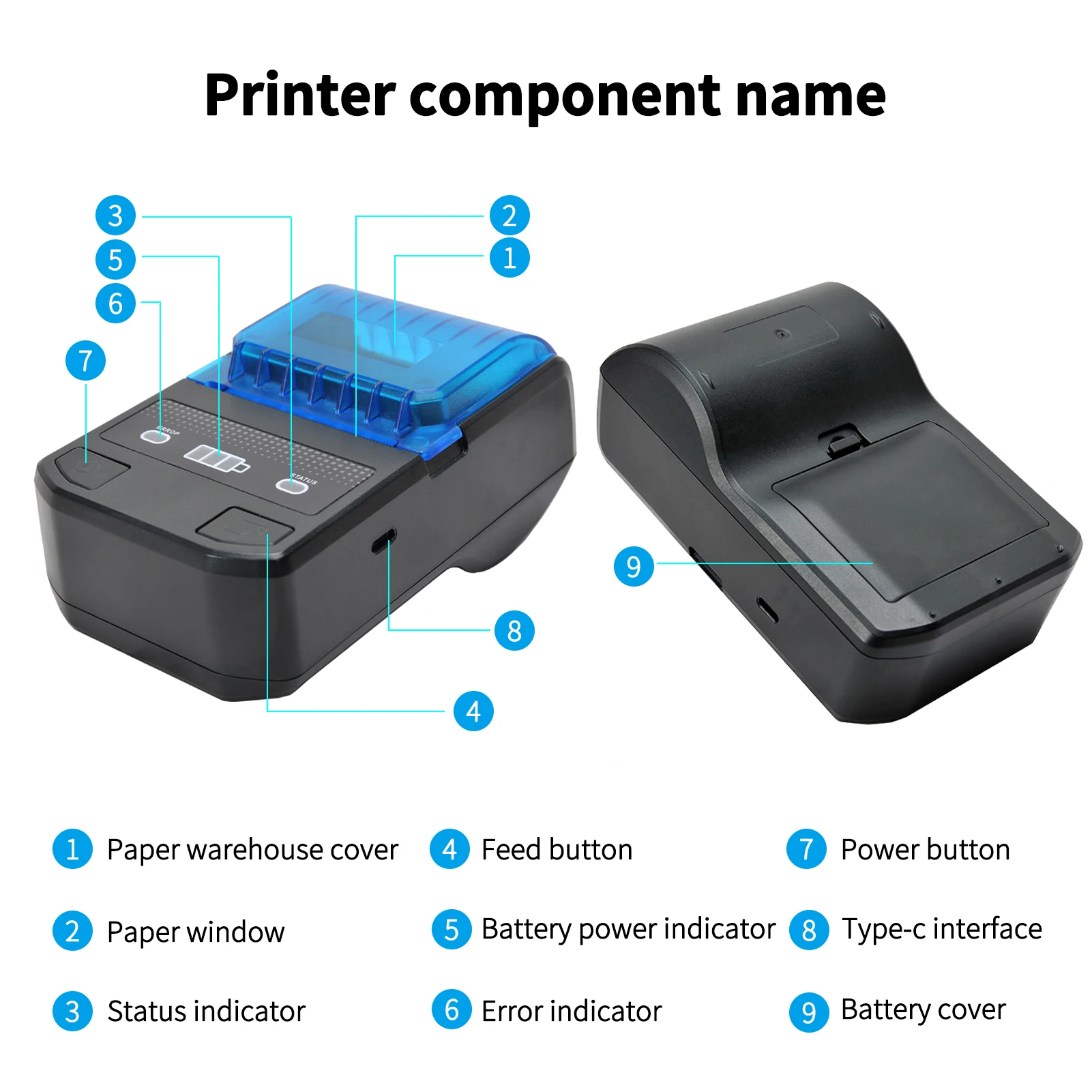 Portable 58mm Thermal Receipt Printer Wireless BT Mini Bill Ticket POS Mobile Printer with Rechargeable Battery Support ESC/POS mini handheld printer