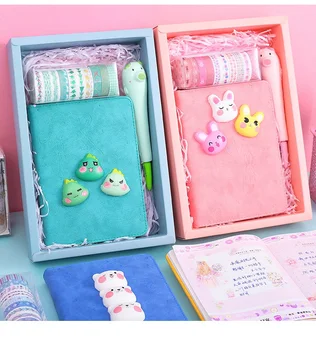 

Decompression Creative School Kids Diary Set Cute 13*17cm Cute Color Notebook Pens Washi Tape Set New Gift Item
