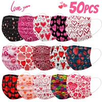 50PCS Valentine's Day Women Mouth Masks Disposable Mask Adult 3-Layer Cartoon Heart 3-layer Mascarillas Quirurgicas Homologadas 1