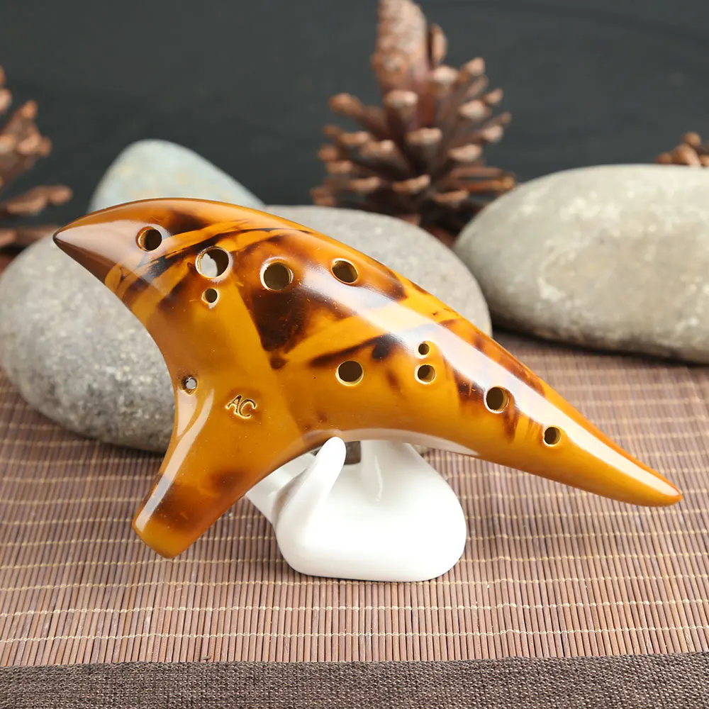 

12 Holes Ceramic Ocarina Flute Alto C Smoked Burn Musical Instrument with Music Score
