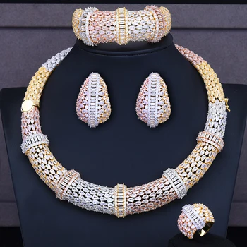 

missvikki Luxury Noble Lariat Elegant Women Wedding Cubic Zirconia Choker Necklace Earring Dubai Jewelry Set Jewellery Addict
