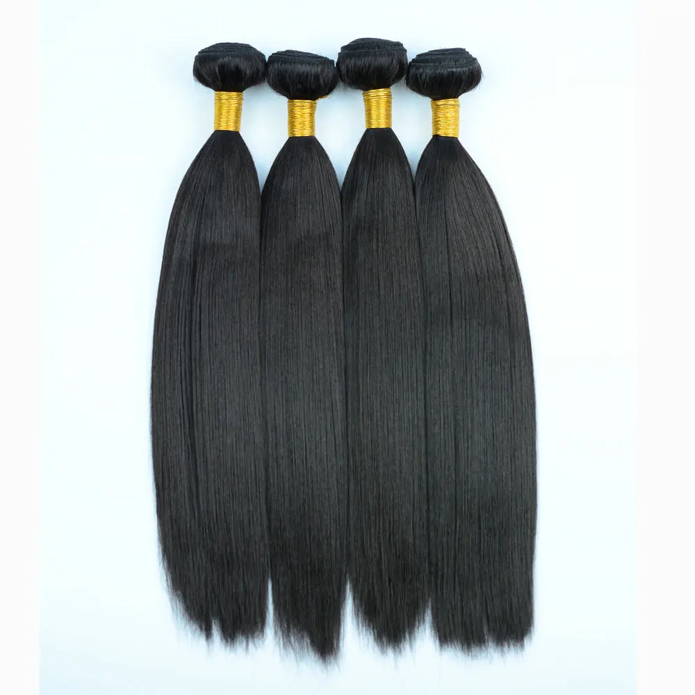 Soft Silk Yaki Straight Heat Resistant Fiber Hair Weaves With Free Closure,Yaki Wave Hair Extension 26 Inch One Bundle 100g