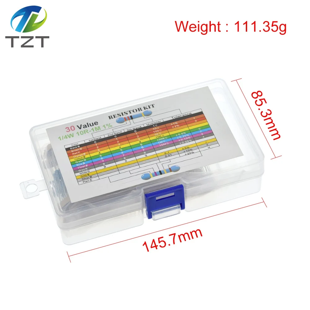 Metal Film Resistors 600PCS/LOT 1/4W Metal Film Resistor Kit 1% Assorted 10-1M Ohm 30 Values each 20 pcs metal film resistor metal film resistors
