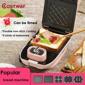 

Costway Small sandwich maker light food machine household breakfast machine clip waffle multi-function pot donut bread machine