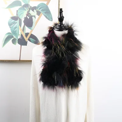 Black multicolor Женский шарф из натурального Лисьего меха, настоящий мех кролика, Воротник из меха лисы, Зимний натуральный мех - Цвет: Black multicolor