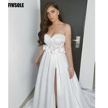 

Fivsole New Arrival Bohemian Simple Design Wedding Dresses Waist Ruffle Beach Bride Dress Vestidos De Novia Split Bridal Gowns