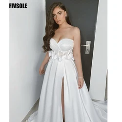 Fivsole New Arrival Bohemian Simple Design Wedding Dresses Waist Ruffle Beach Bride Dress Vestidos De Novia Split Bridal Gowns