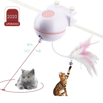 

New Electric Automatic Interactive Cat Toy 360° Rotate USB Rechargeable with LED Light Feather for Cat Tree Chair Desk