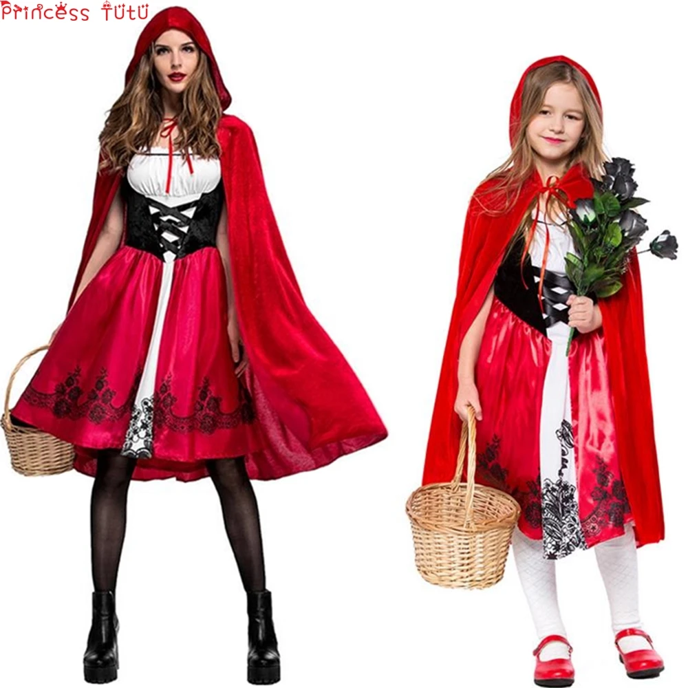 2019 Детский костюм на Хэллоуин, Красная Шапочка, костюм для косплея, костюм для Хэллоуина на день рождения, сказочное платье + плащ