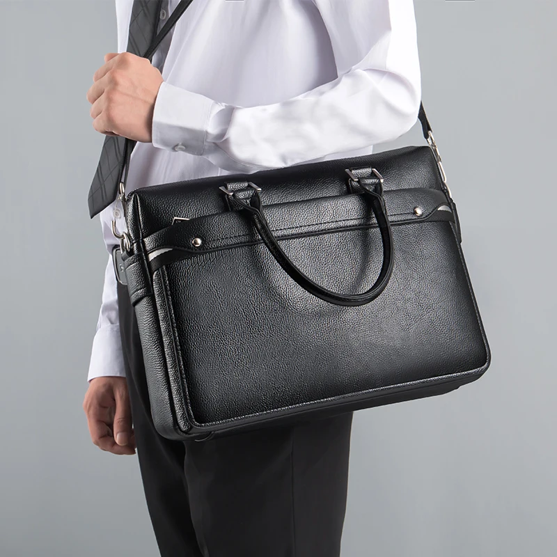 

TIANSE Men's Genuine Leather Laptop Bag Business Tote Men's Briefcase Bag For Document Office Portable Laptop Shoulder Bag