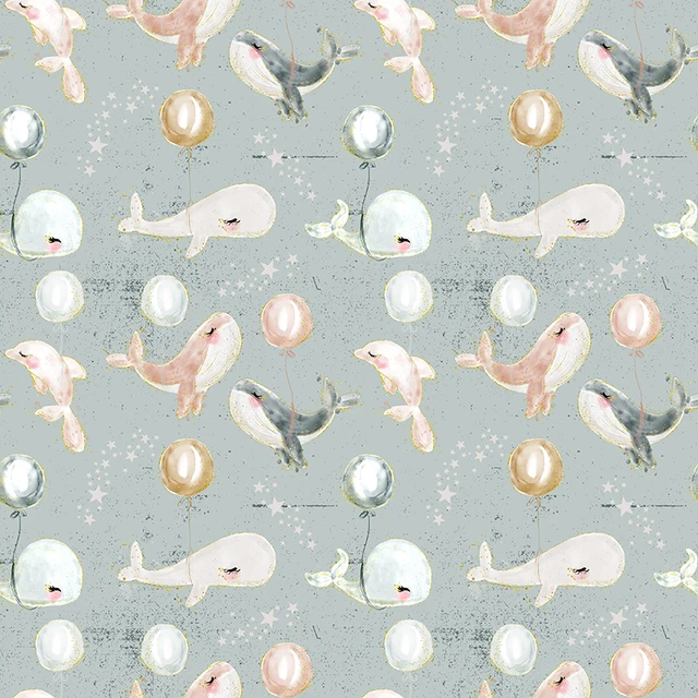 Polyester Satin Fabric for Dress Cute Whale Custom Printed Marine Animal Pattern Cloth Sewing DIY Handmade Patchwork S0256