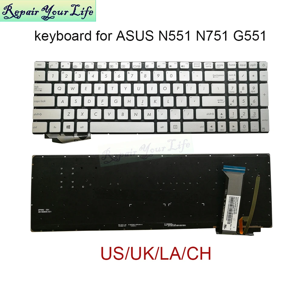Latin ch Backlight Computador Portátil Teclado para Asus N551 N552 N752 N751 N551j jk N751jx Retroiluminado Teclados Nsk-uppbc 662bus00 us uk