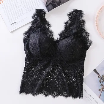 

Lace Shoulder Strap Wrapped Chest Sexy Lace Beauty Back No Steel Ring Underwears Solid Color Sports Vest anti-glare tube top