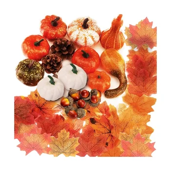 

86 Pcs Fall Decor ,Artificial Maple Leaves,Pumpkin,Acorns,Pine Cones,Gourds,for Thanksgiving Halloween Christmas Decor