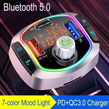 

JINSERTA Bluetooth 5.0 FM Transmitter PD+QC3.0 Car Charger Handsfree FM Modulator Car Mp3 Player Supprot TF U Disk Music Play