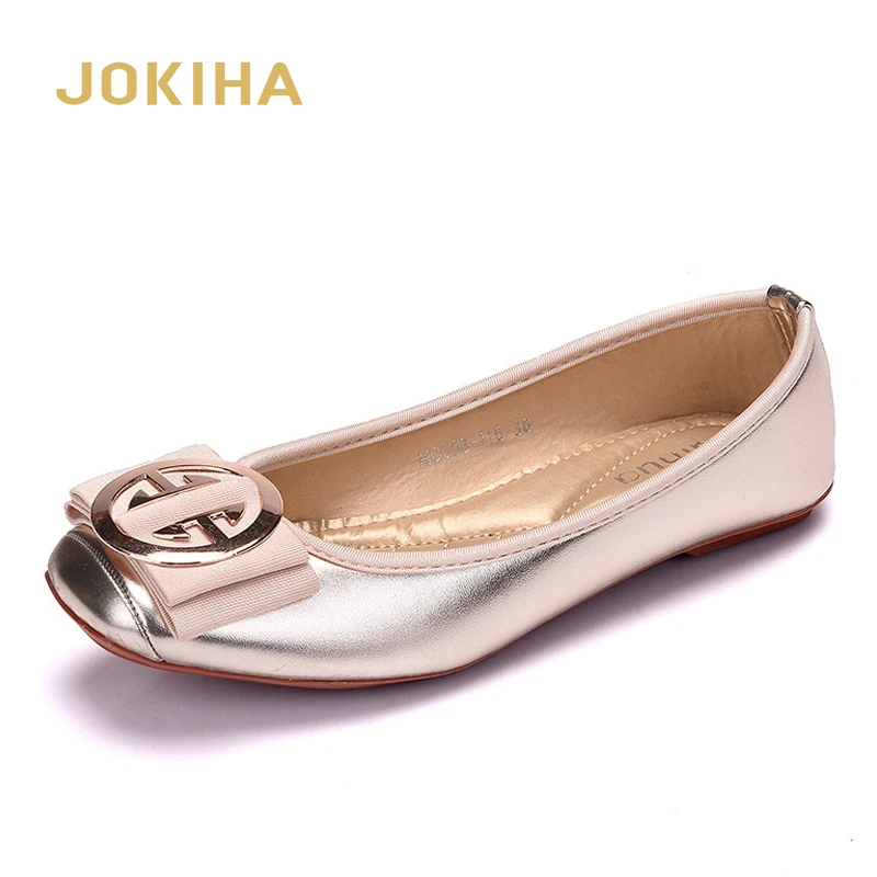 Zapatos planos a la moda para mujer, mocasines de piel sintética con punta cuadrada, zapatillas de Ballet, bonitos, dorados, 42, 2020