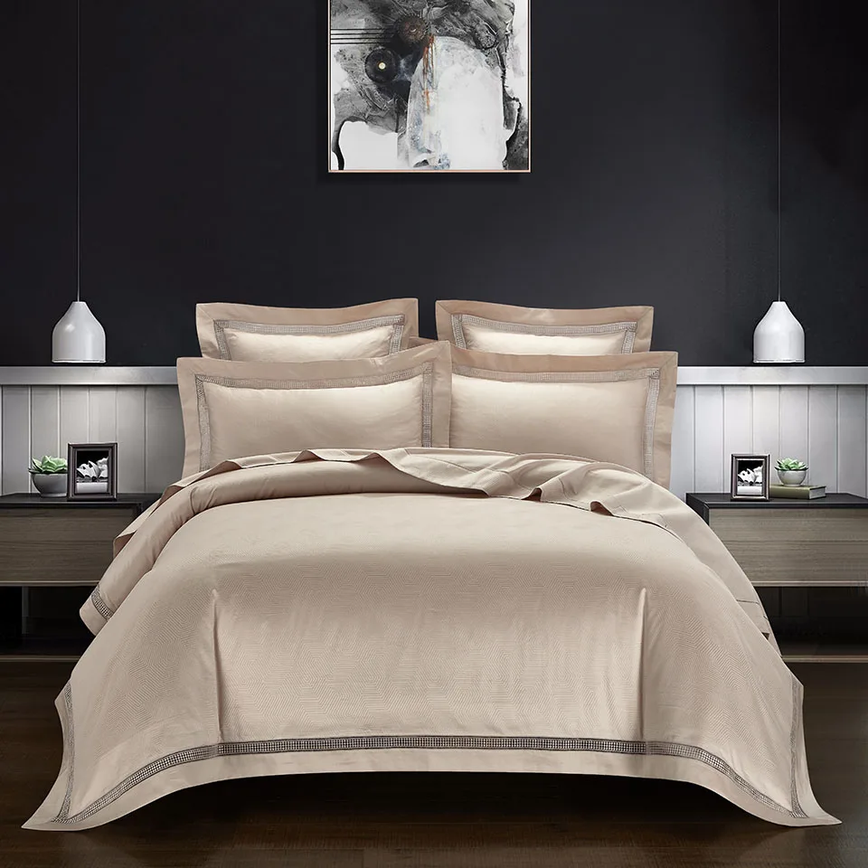 Free Shipping Pure Color Comforter Bedding sets Egyption Cotton Bedsheet Jacquard Quilt duvet Cover 4pcs Article bed sheet - Цвет: Silk road