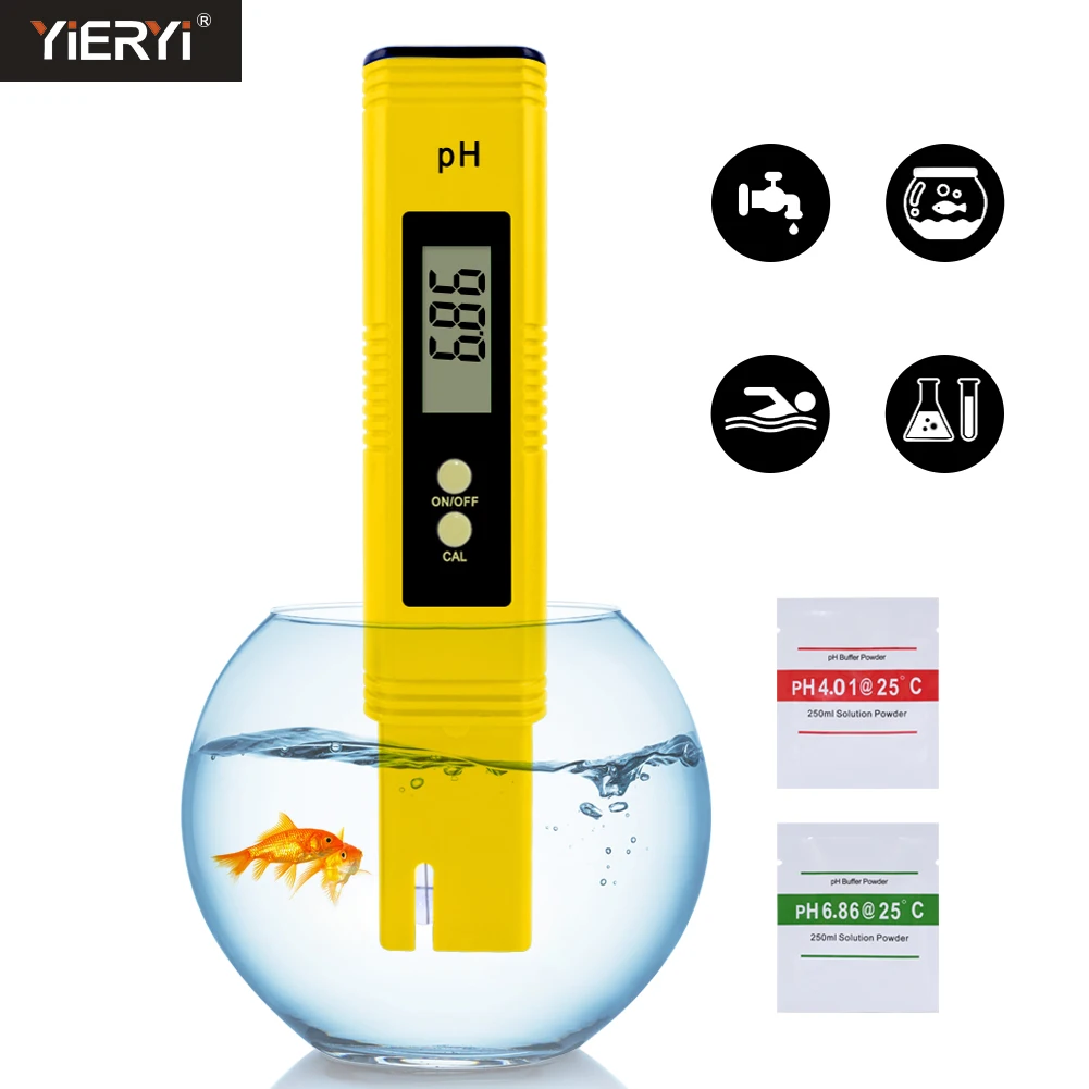 Testeur PH / Testeur de pH-mètre numérique avec l'ATC Grand écran LCD  Rétro-éclairage + 2 sachets d'étalonnage