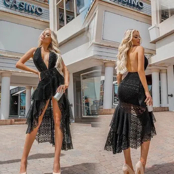 

2020 of Europe and the United States women's dresses to sell on amazon sexy deep V neck backless dress