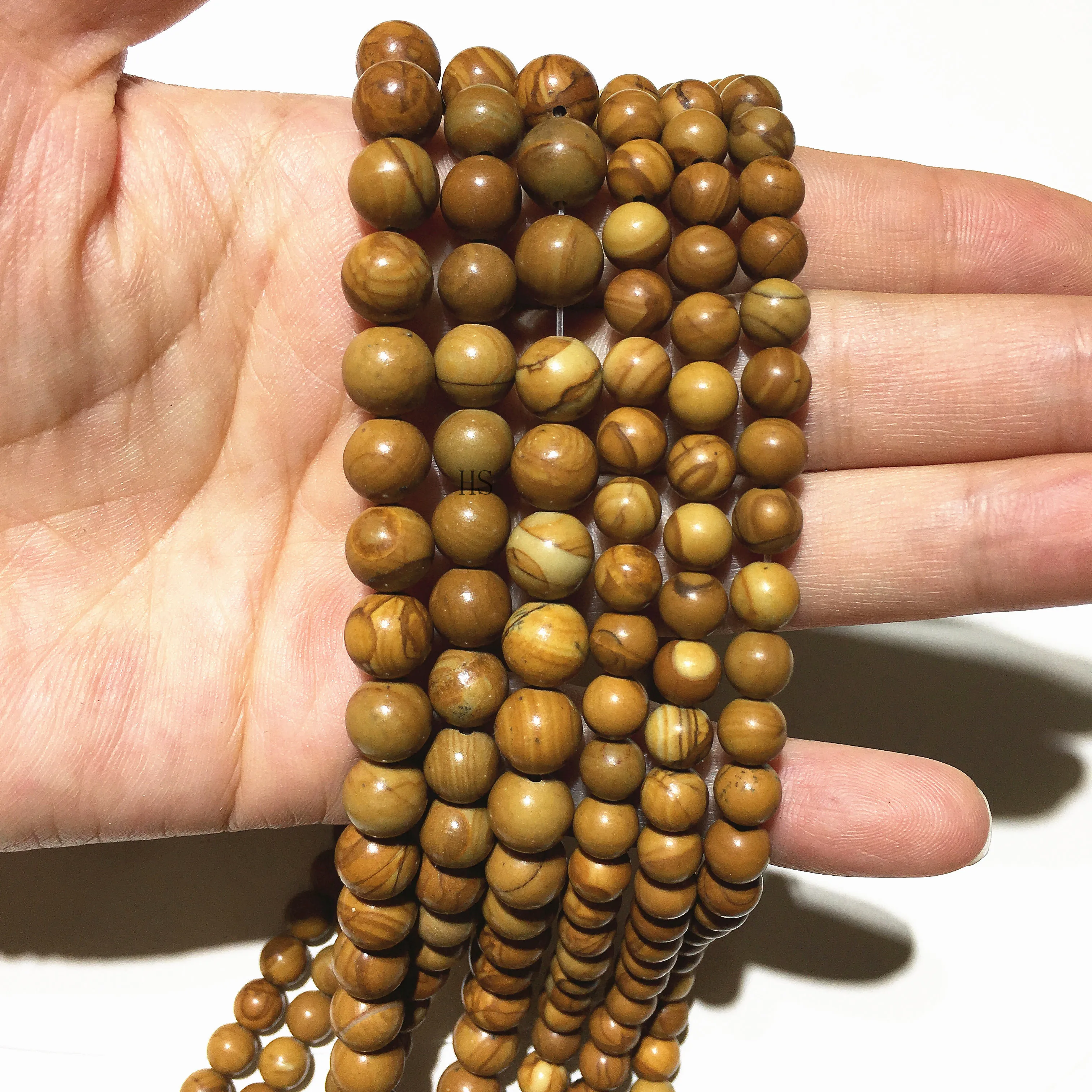 

Free Shipping Natural Wood Jasper Smooth Round Stone Loose Beads Healing Energy Gem Jewelry DIY Bracelet Necklace 4/6/8/10/12mm