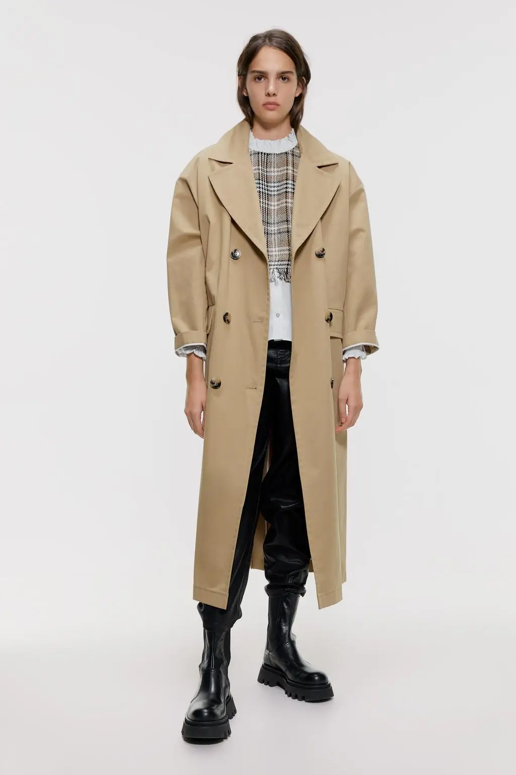 ZA классический цвет хаки британский стиль Женская куртка модная двубортная с длинным рукавом модная Повседневная зимняя куртка