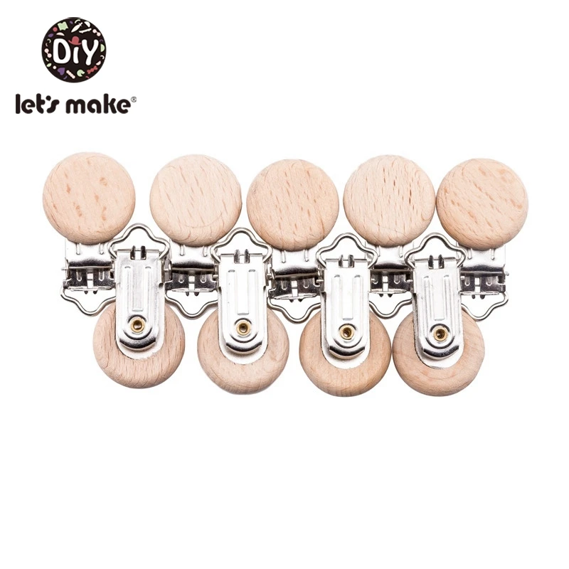 Let's Make Pacifier Clip 1pc Round Wooden Baby Toy Wooden Dummy Clip