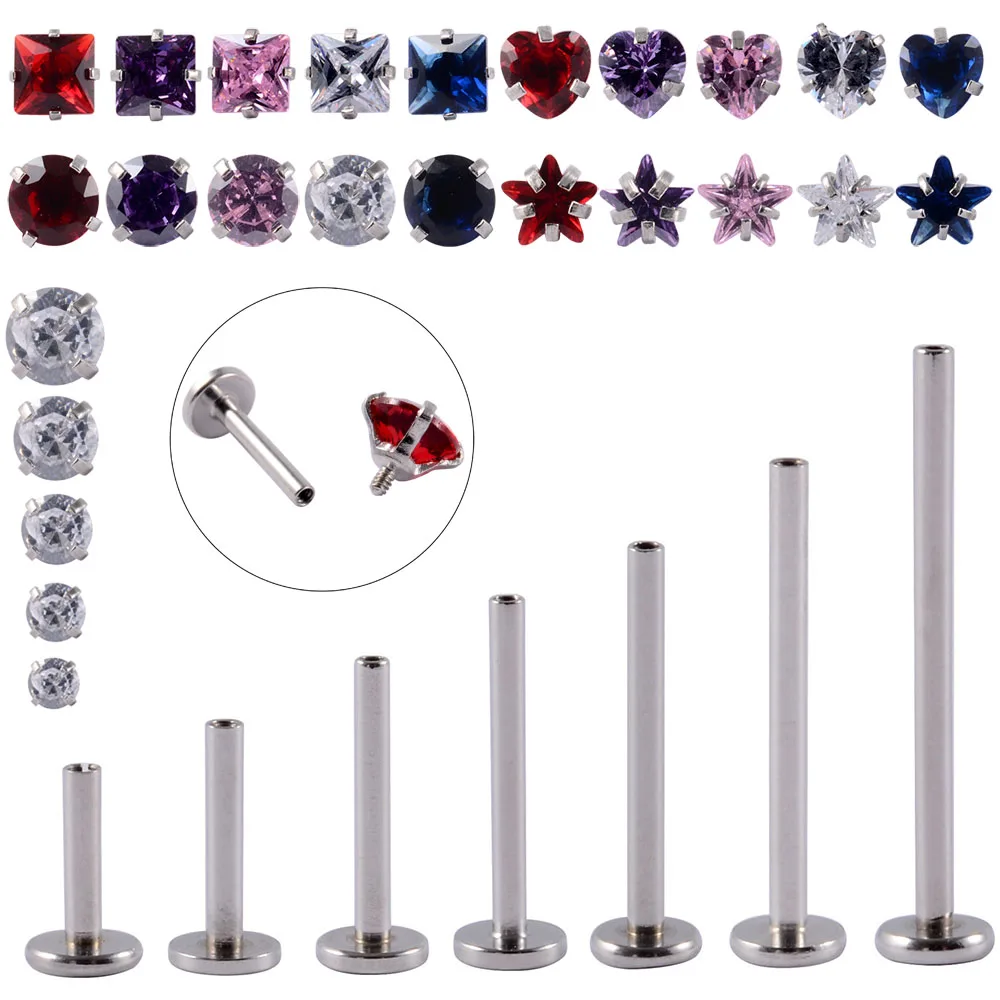 Chuanci 5pcs Surgical Steel Internally Threaded Zircon Top Labret Prong