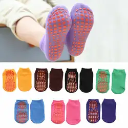 Хлопковые нескользящие носки-тапочки для маленьких мальчиков и девочек Однотонные детские дышащие эластичные спортивные толстые теплые