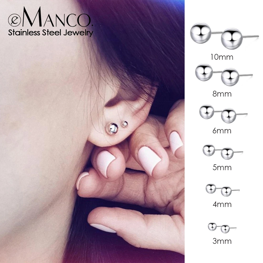 

eManco 316L Stainless Steel Prevent Allergy Earrings for Women Minimalist Small Round Bead Stud Earring Fashion Jewelry DropShip