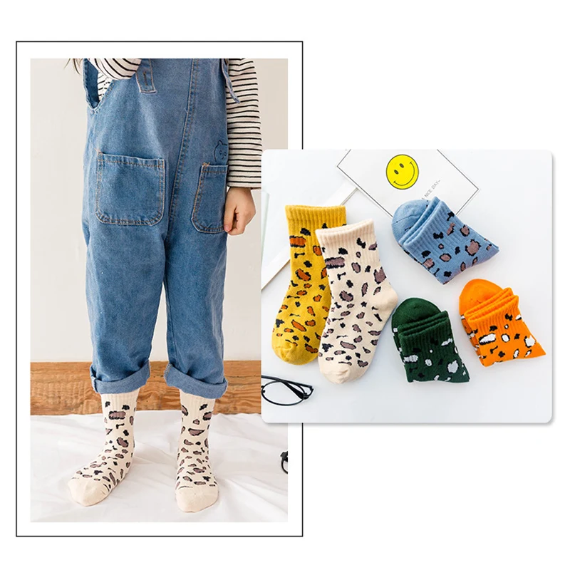 10 шт. = 5 пар детских носков модные зимние хлопковые носки с леопардовым принтом для девочек и мальчиков, домашние тапочки, носки-Тапочки