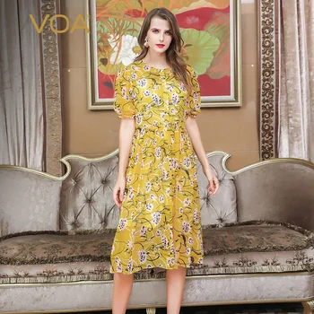 

VOA wide pine mulberry silk temperament women's long heavy weight silk dress a825