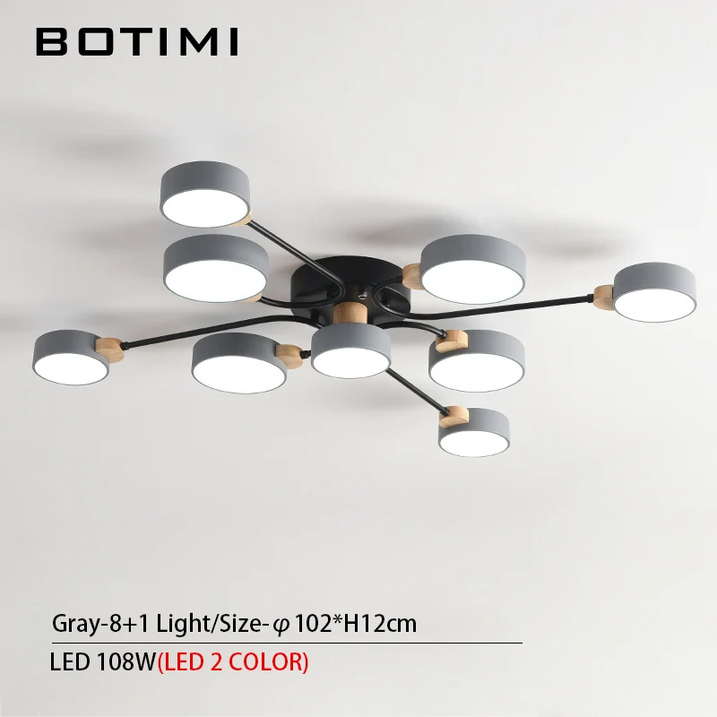 BOTIMI, дизайн, 220 В, светодиодный светильник для гостиной, новинка, серый потолок, круглые абажуры, металлические люстры, освещение для спальни - Цвет абажура: 8-1-Light-Gray