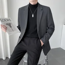 OIMG traje informal para hombre, chaqueta suelta de rayas oscuras, estilo coreano ligero, para otoño, nuevo