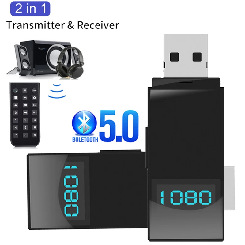 Bluetooth 5 0 Receiver USB Wireless Transmitter Audio Music Adapter for Car PC Headphones with Remote Control
