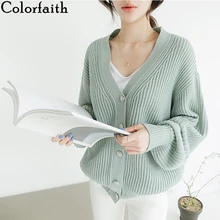 Colorfaith женские Свитера Осень Зима кардиганы трикотажные однобортные минималистичные повседневные однотонные свободные топы SW8132