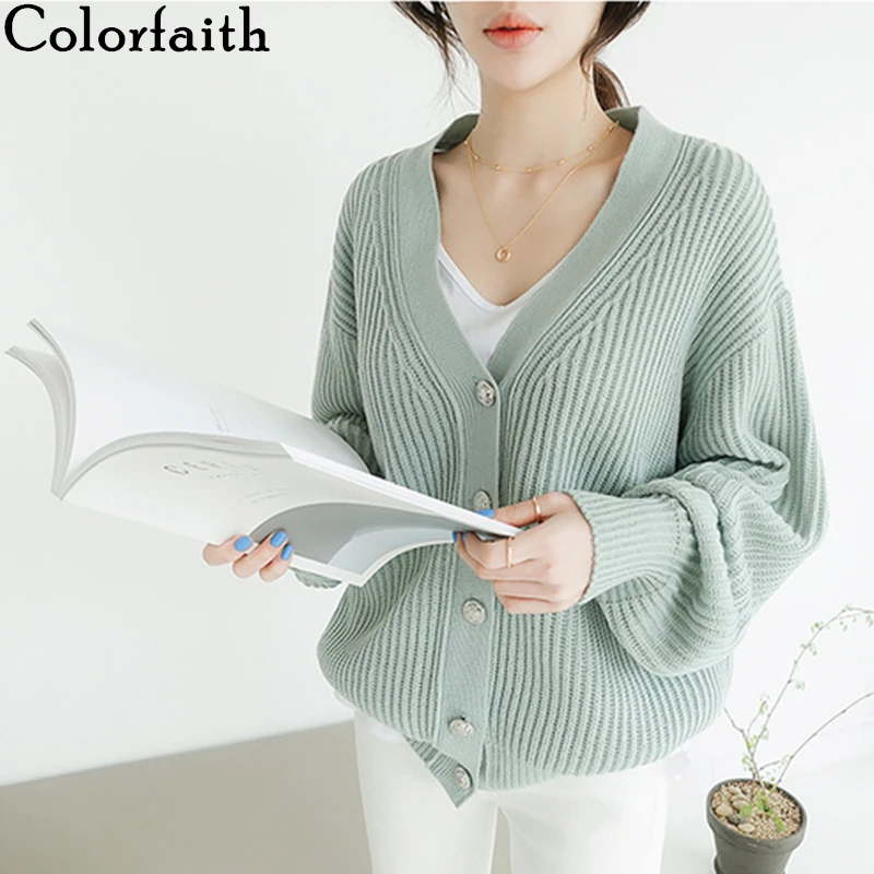 Colorfaith женские Свитера Осень Зима 2019 кардиганы трикотажные однобортные