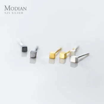 

Modian Real 925 Sterling Silver 3 Color Simple Mini Sugar Cube Shape Anti- Allergy Stud Earring for Women Fine Jewelry Kids Gift