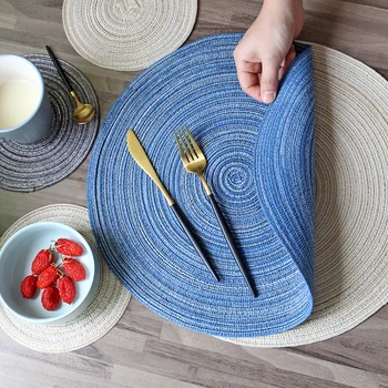 

Table Napkin Nordic Round Table Mat Anti Slip Drink Coasters Insulated Solid Placemats Linen Non Slip Ramie Mat Home Decor