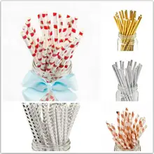 

25pcs Foil Gold/Silver Disposable Drinking Paper Straws Rainbow For Birthday Wedding Deco Christmas Party Event Supplies