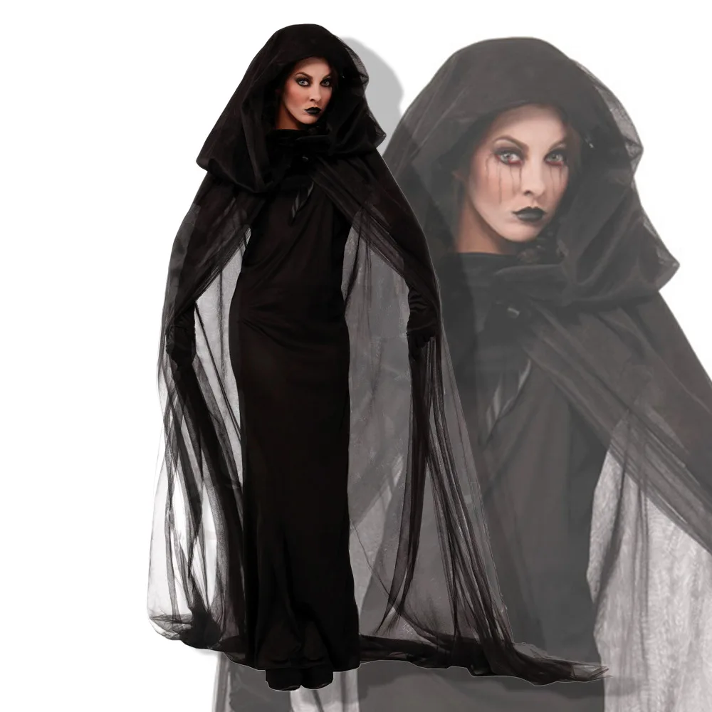 

Women Halloween Witch Costume Vampire Bride Cosplay Black Dark Goddess Black Witch Invisibility Cloak Stage Performance Clothing