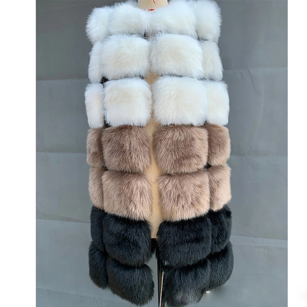 puffer coat with hood HJQJLJLS 2021 New Fashion Women Patchwork Color Thick Warm Fur Vest Female Rainbow Color Sleeveless Artificial Fur Coat Jacket petite long puffer coat