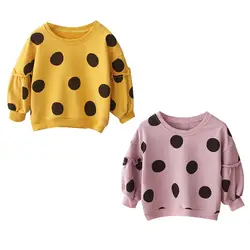 Осенняя детская футболка для маленьких девочек; свитера в горошек с принтом; повседневное пальто для малышей; Верхняя одежда с длинными