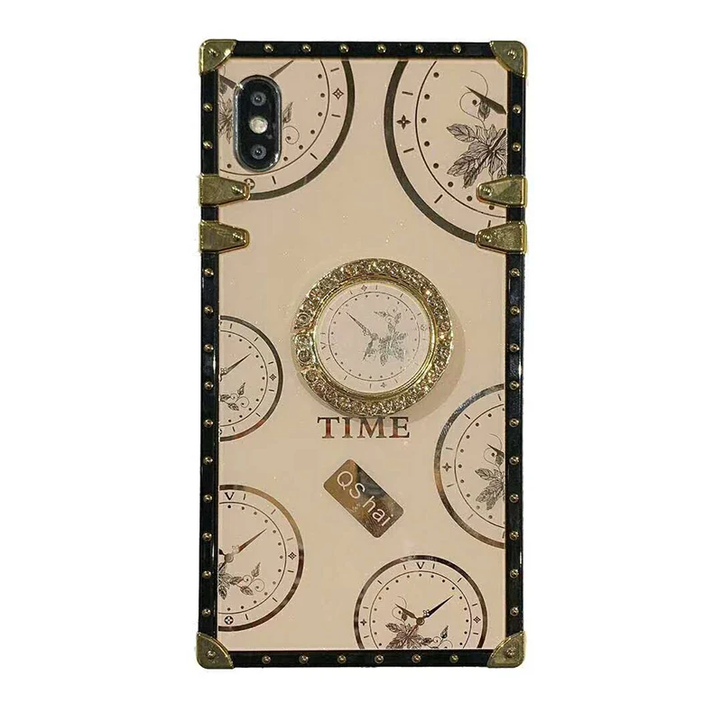 Luxury glossy time pattern TPU material square Phone Case For iPhone SE 6 6s 7 8 Plus 11 Pro X XR XS MAX time Ring Bracket Cover (11)