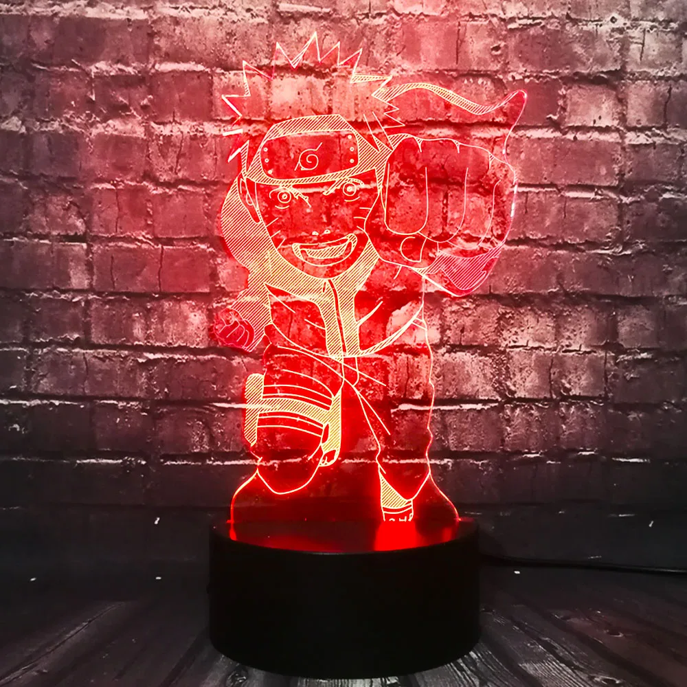 Комический мультфильм муха Узумаки Наруто Аниме 3D Визуальный светильник светодиодный датчик движения номер настольный ночник декоративное ночное освещение праздник Рождественский подарок для детей