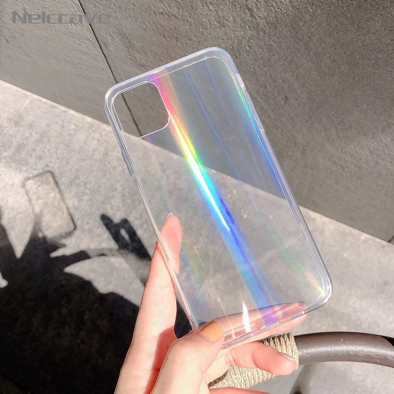 Gradient Rainbow Laser Cases For iPhone 11 Pro XS Max XR X 8 7 6 6S Plus Transparent Soft Phone Clear Acrylic Back Cover | Мобильные
