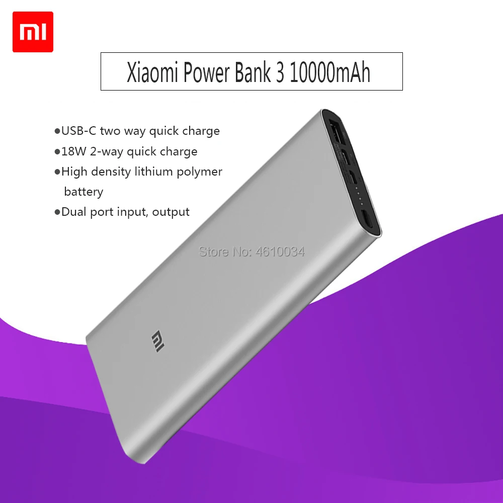 Xiao mi power Bank 3 портативное зарядное устройство с USB C 10000 мАч портативное зарядное устройство аккумулятор внешний повербанк Doub вход выход mi банк питания Xiaomi