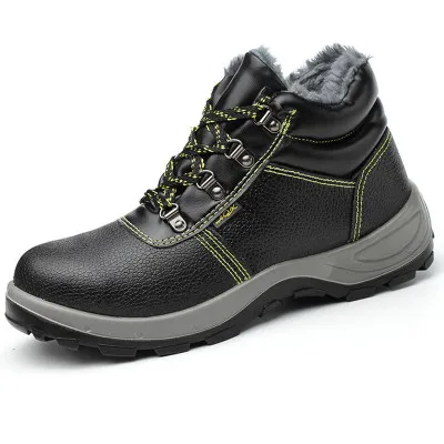 Work Cotton Shoes Anti-smashing Anti-piercing Wear Winter Plus Velvet Plus Thick High Help Work Anti-slip Labor Protection Shoes - Цвет: 003 Black