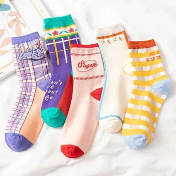 

Sweet Woman Sock Ladies Thin Socks Stripe Plaid for Women Colorful Style Long Sox Female Cotton Trendy Spring Autumn Calcetines