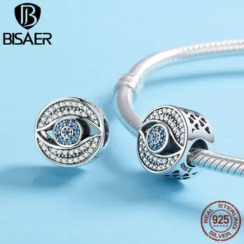 

Genuine 100% 925 Sterling Silver Lucky Blue Evil Eyes Round Beads Fit Charms Original Bracelet Sterling Silver Jewelry Gift